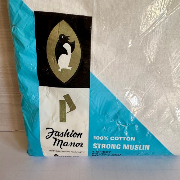 NOS! Fashion Manor Flat Sheet Double White 100% Cotton Muslin Penneys VTG MCM 💚 - Picture 2 of 7